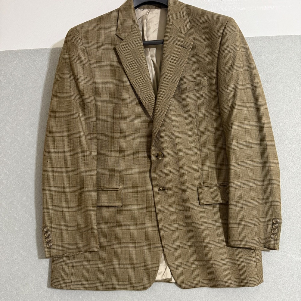 Lauren Ralph Lauren 100% Wool Glen Plaid Blazer Brown Sport Coat Canada Made *